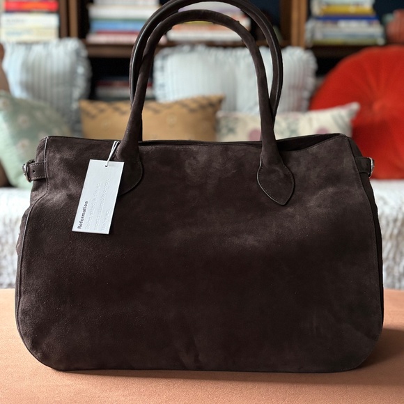 NWT Reformation Oversized Patrizia Bag Brown Suede - Picture 2 of 5